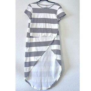 Coastal Roxy 2 Piece Set Striped Crop Top High Low Wrap Skirt Navy White SZ M/L‎